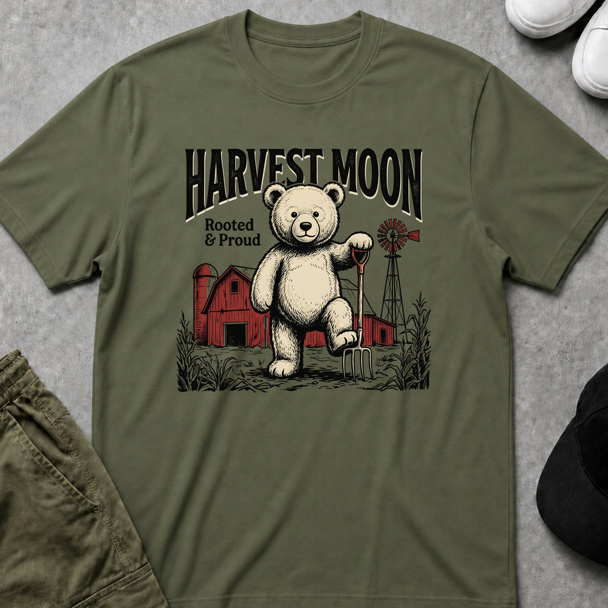 Printify Teddy-Bear Harvest Moon T-Shirt Military Green / S