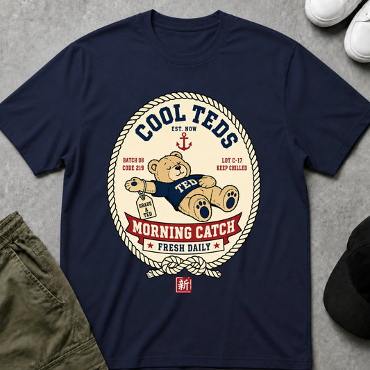 Cool Teds Teddy-Bear Morning Catch T-Shirt Navy / S