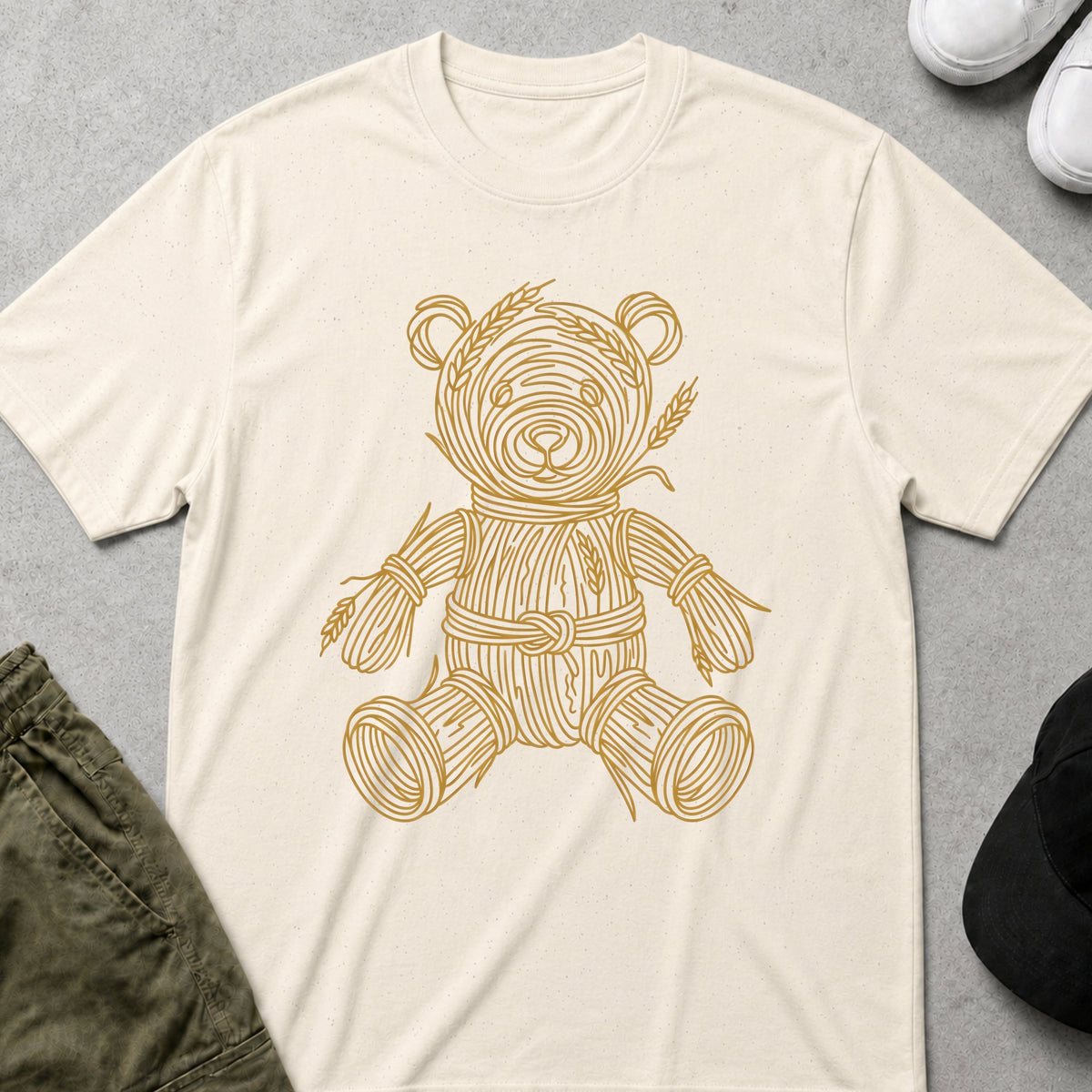 Printify Teddy-Bear Straw Bear T-Shirt Natural / S
