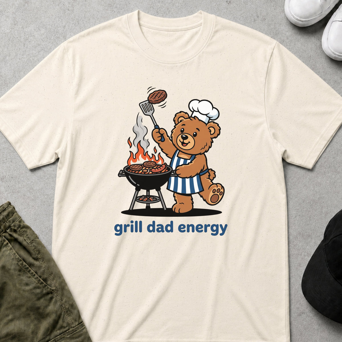 Printify Teddy-Bear Grill Dad Energy T-Shirt Natural / S
