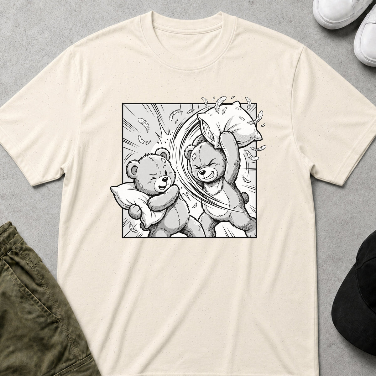 Printify Teddy-Bear Pillow Fight T-Shirt Natural / S