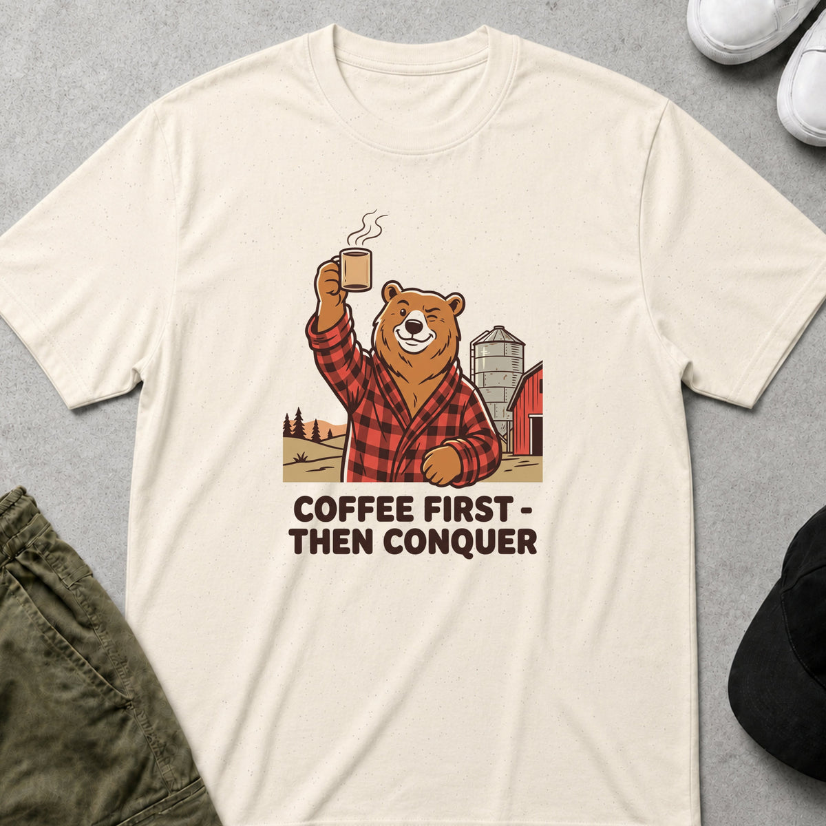 Cool Teds Teddy-Bear Coffee First Conquer T-Shirt Natural / S