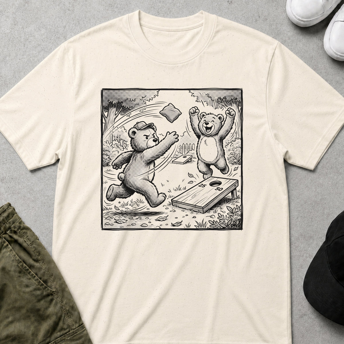 Printify Teddy-Bear Cornhole Bears T-Shirt Natural / S