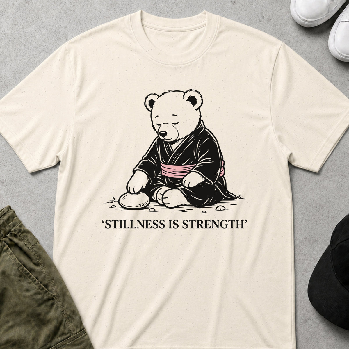 Cool Teds Teddy-Bear Stillness Is Strength T-Shirt Natural / S