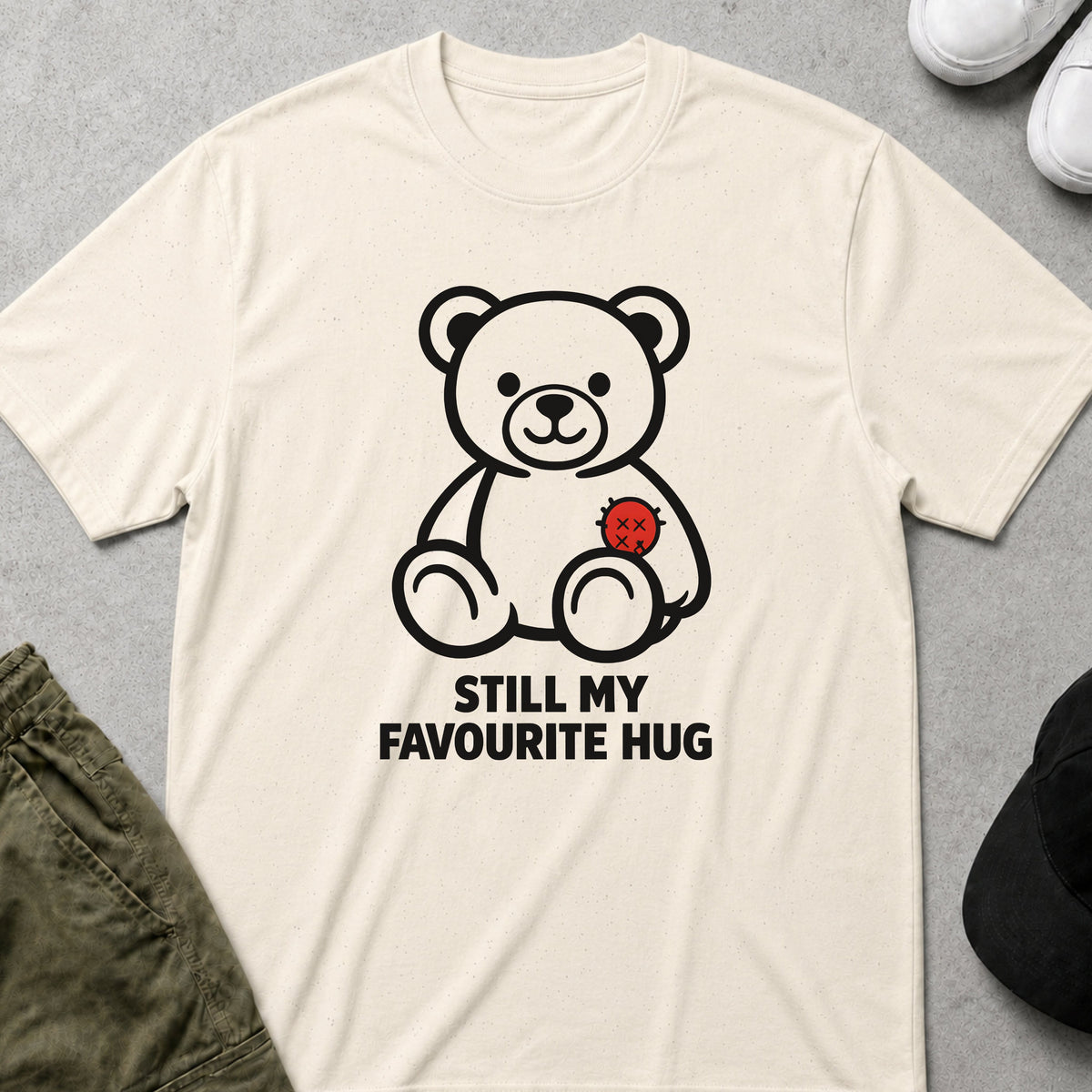 Cool Teds Teddy-Bear Broken Heart Cuddle T-Shirt Natural / S