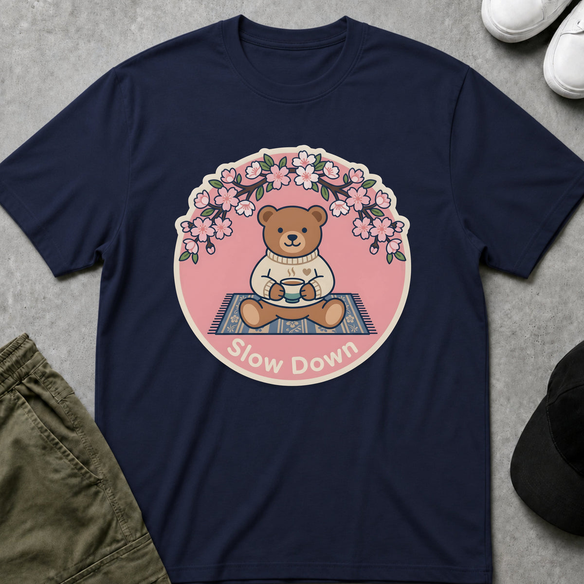 Printify Teddy-Bear Tea Time Bear T-Shirt Navy / S