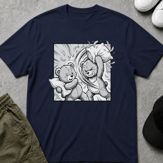 Printify Teddy-Bear Pillow Fight T-Shirt Navy / S