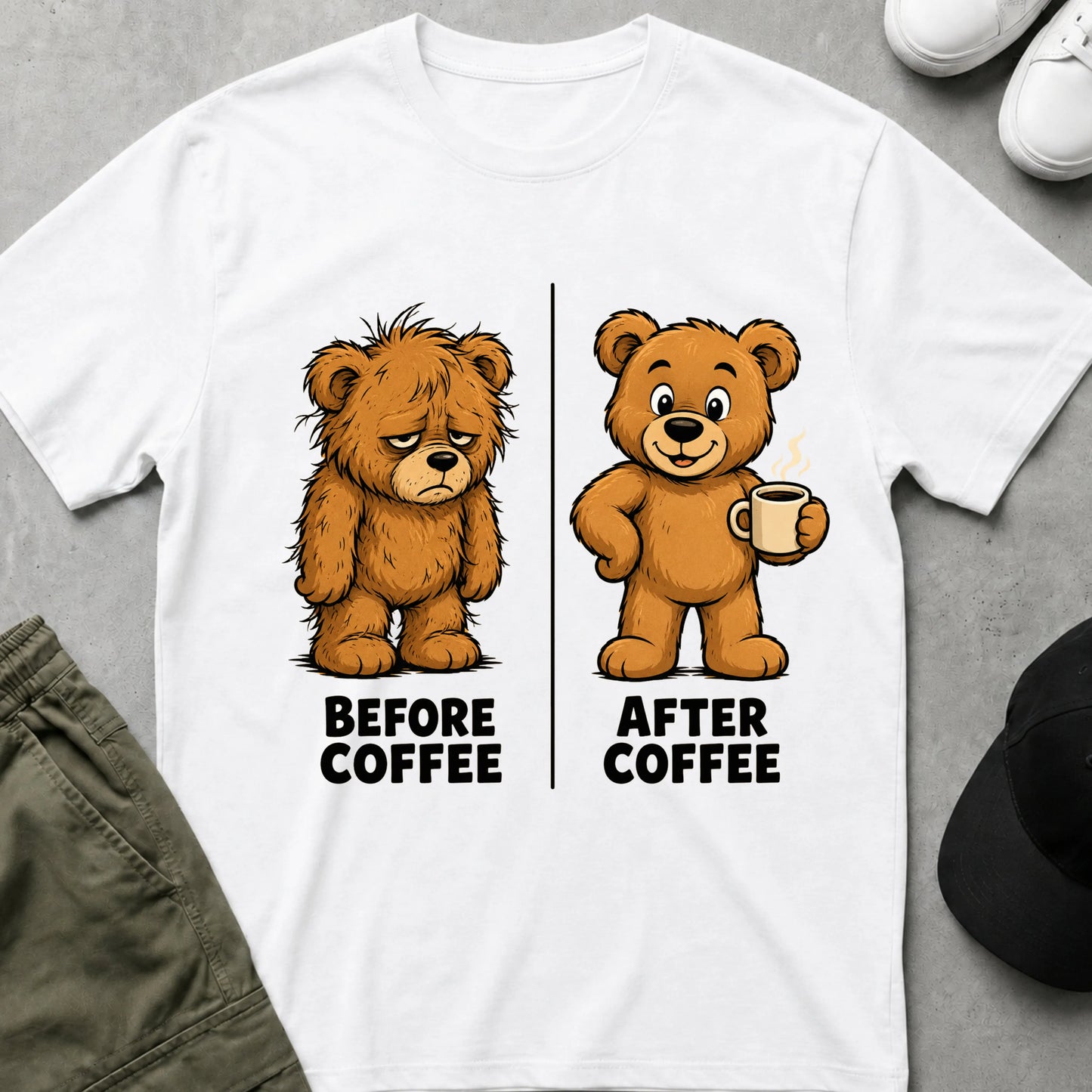 Printify Teddy-Bear Needs Coffee T-Shirt White / S