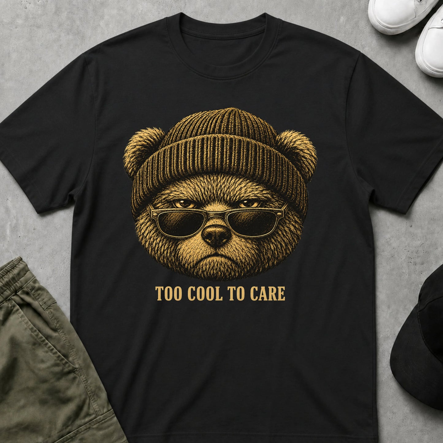 Printify Teddy-Bear Never Too Cool T-Shirt Black / S