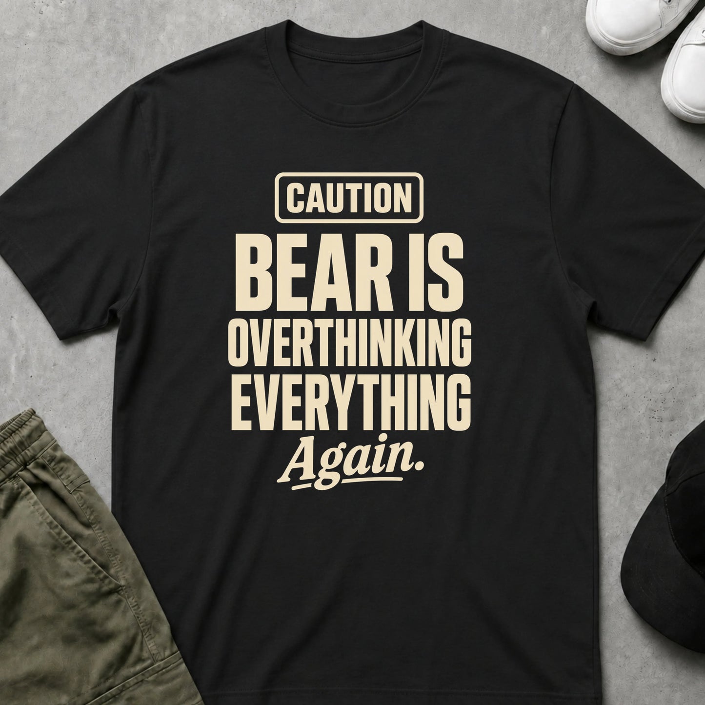 Printify Teddy-Bear Overthinking Again T-Shirt Black / S
