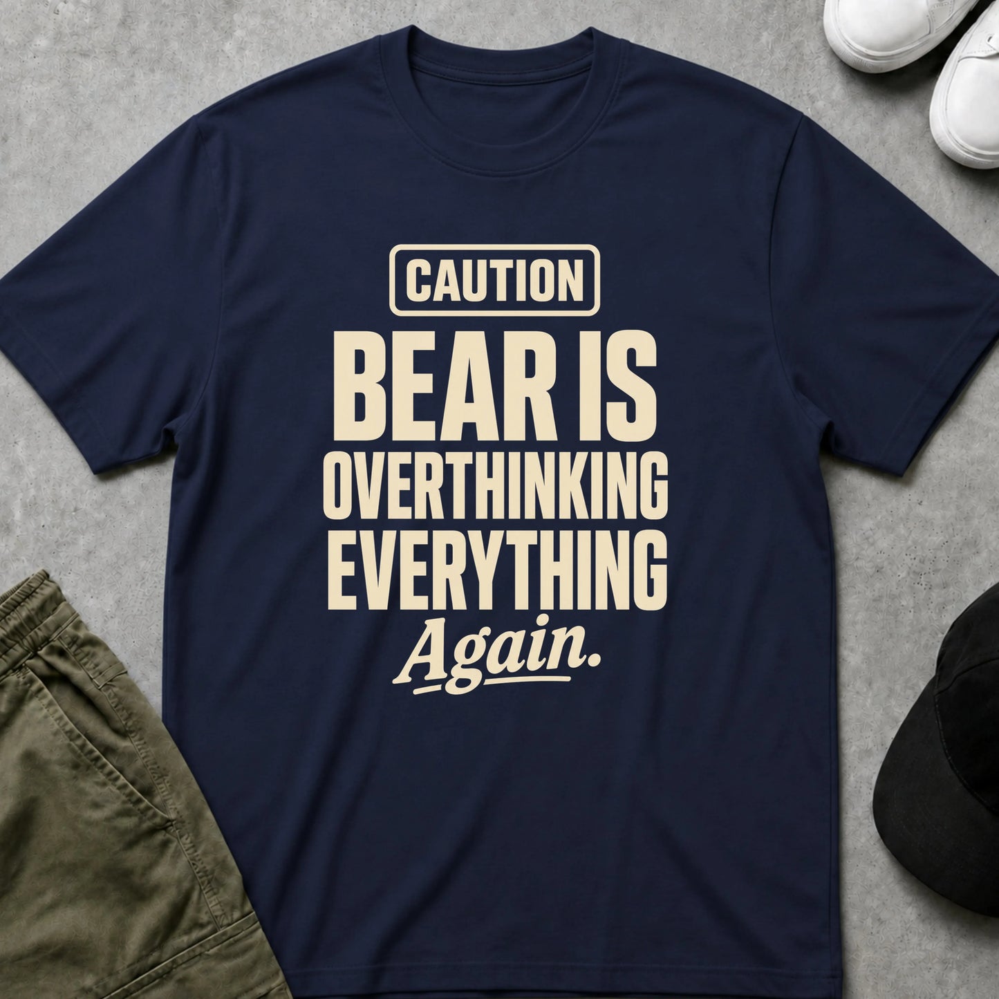 Printify Teddy-Bear Overthinking Again T-Shirt Navy / S