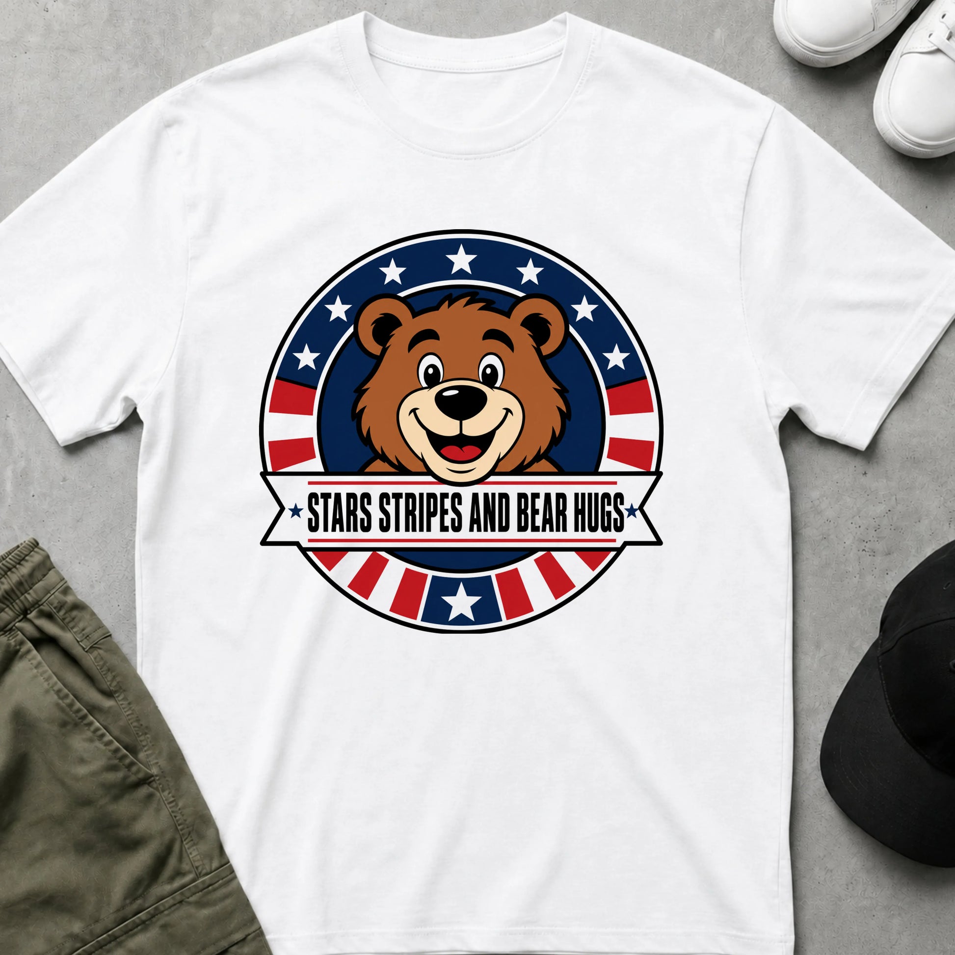 Cool Teds Teddy-Bear Patriotic Bear Hug T-Shirt White / S