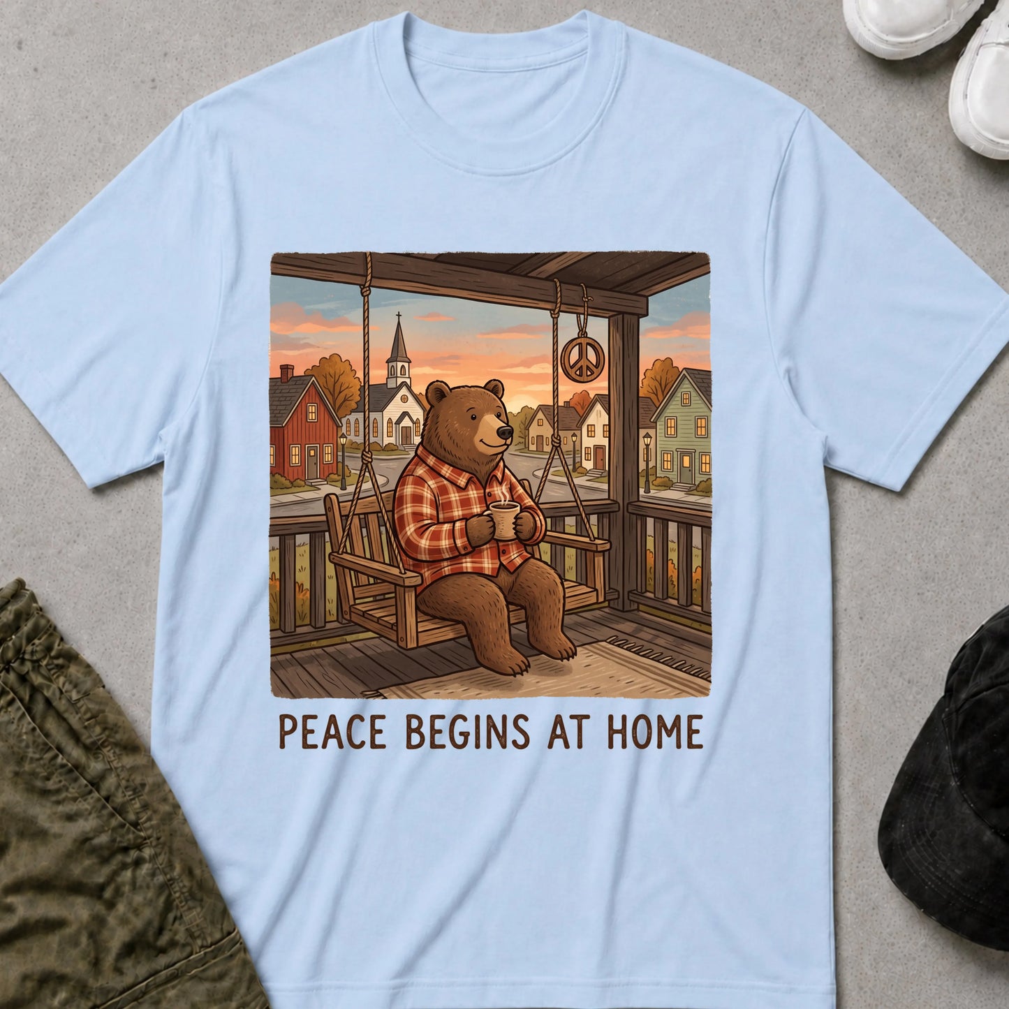 Cool Teds Teddy-Bear Peace Begins T-Shirt Light Blue / S