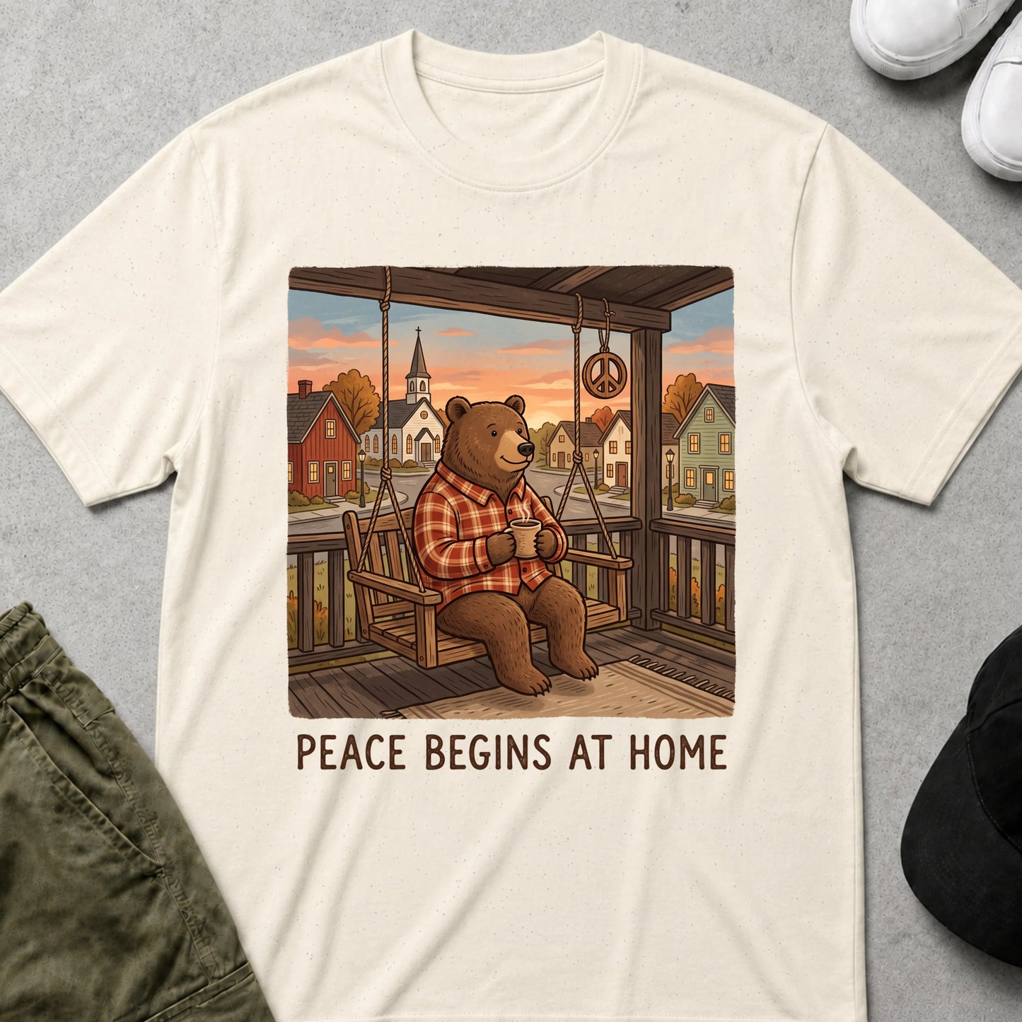 Cool Teds Teddy-Bear Peace Begins T-Shirt Natural / S