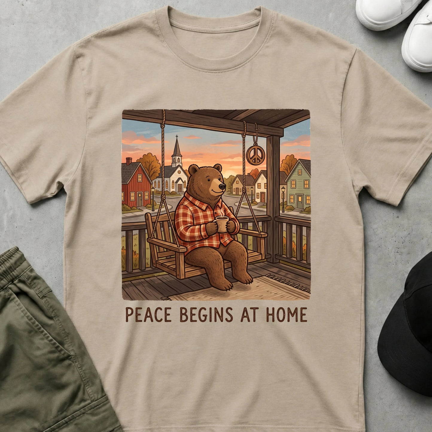 Cool Teds Teddy-Bear Peace Begins T-Shirt Sand / S