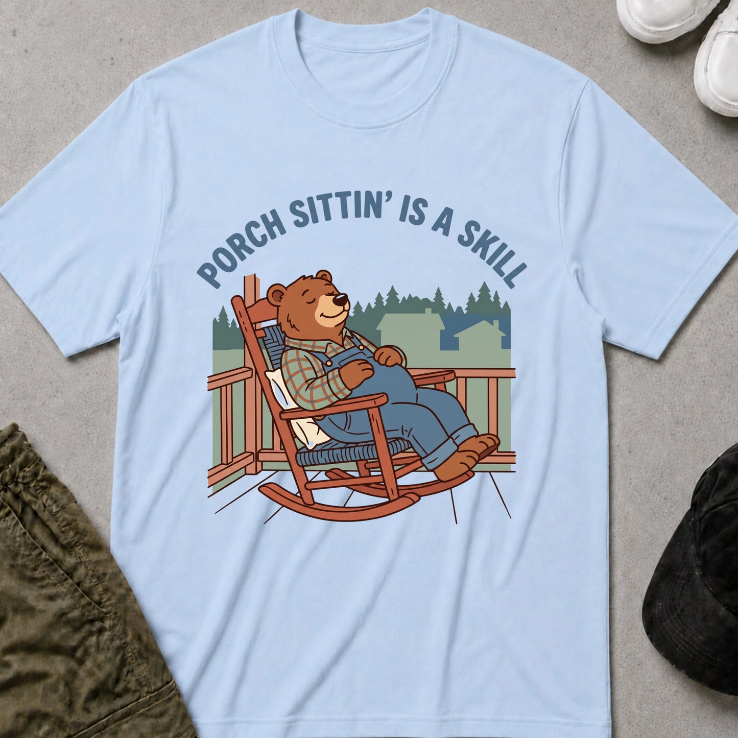 Cool Teds Teddy-Bear Porch Time T-Shirt Light Blue / S