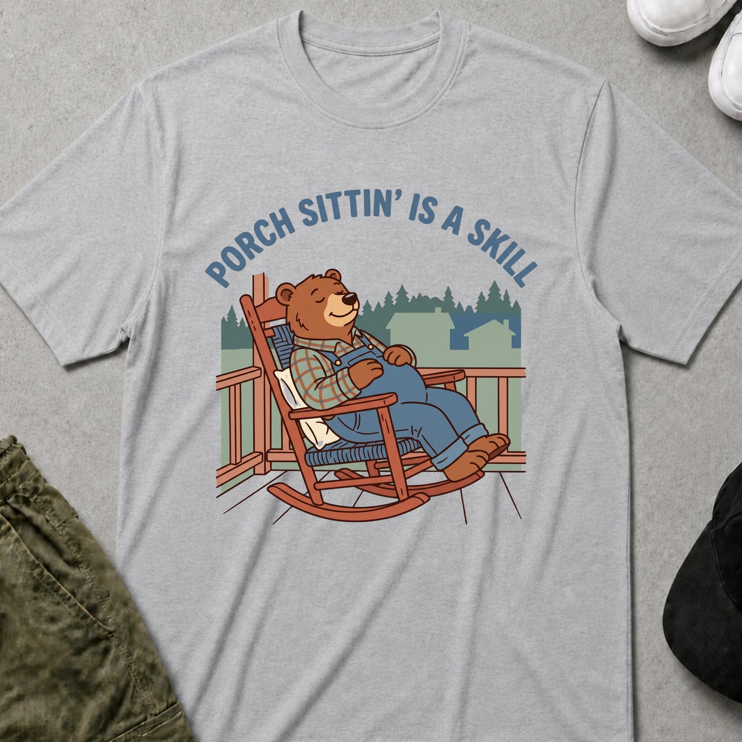 Cool Teds Teddy-Bear Porch Time T-Shirt Sport Grey / S