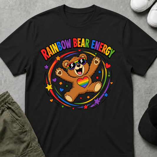 Cool Teds Teddy-Bear Rainbow Energy T-Shirt Black / S