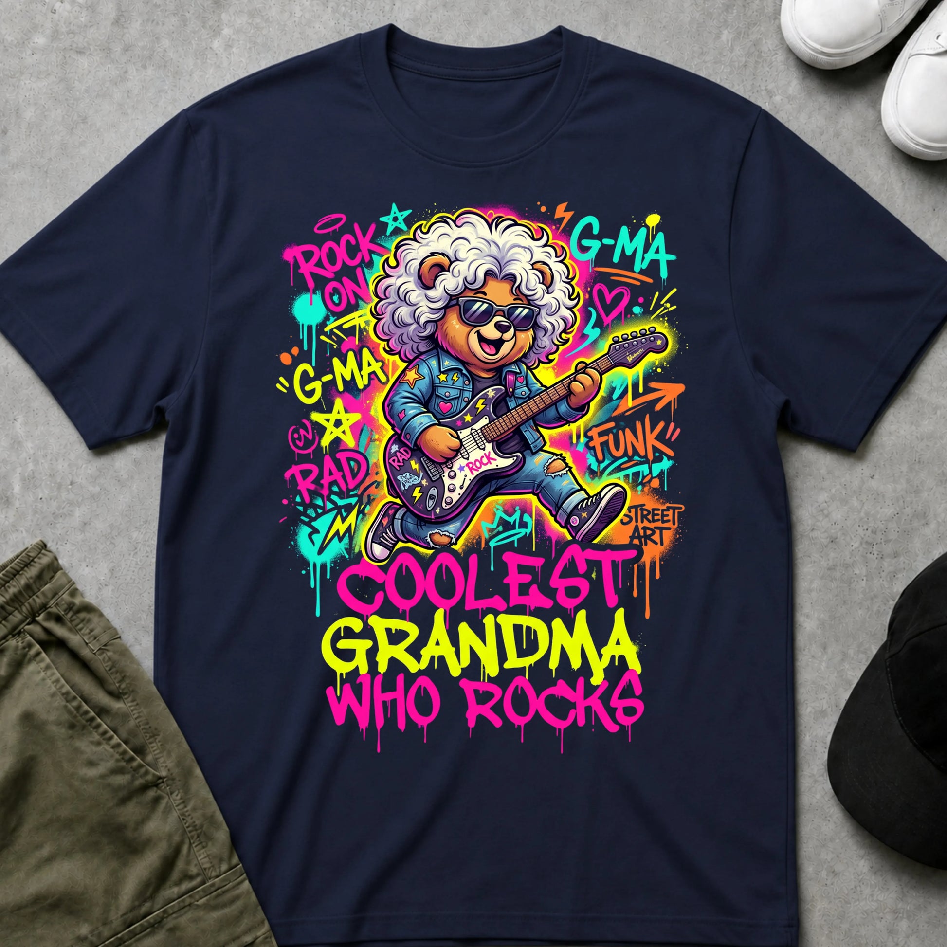 Cool Teds Teddy-Bear Rock Grandma T-Shirt Navy / S