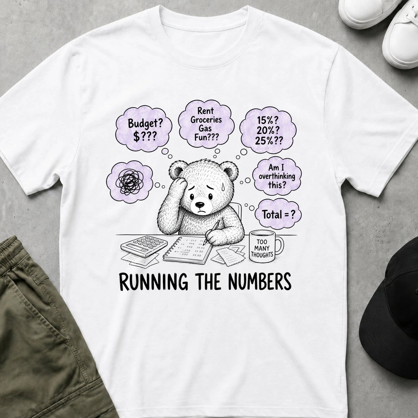 Cool Teds Teddy-Bear Running the Numbers T-Shirt White / S