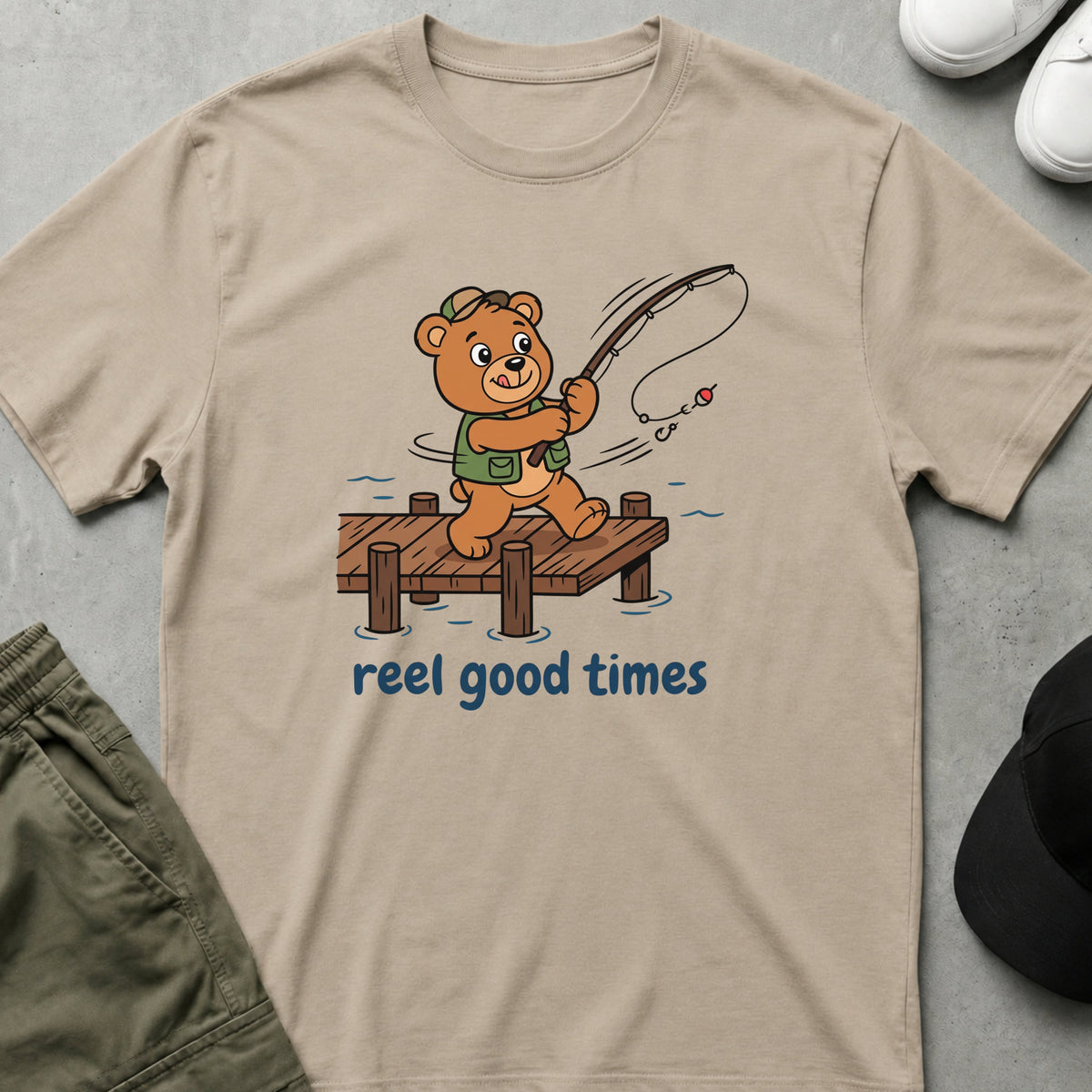Printify Teddy-Bear Reel Good Times T-Shirt Sand / S