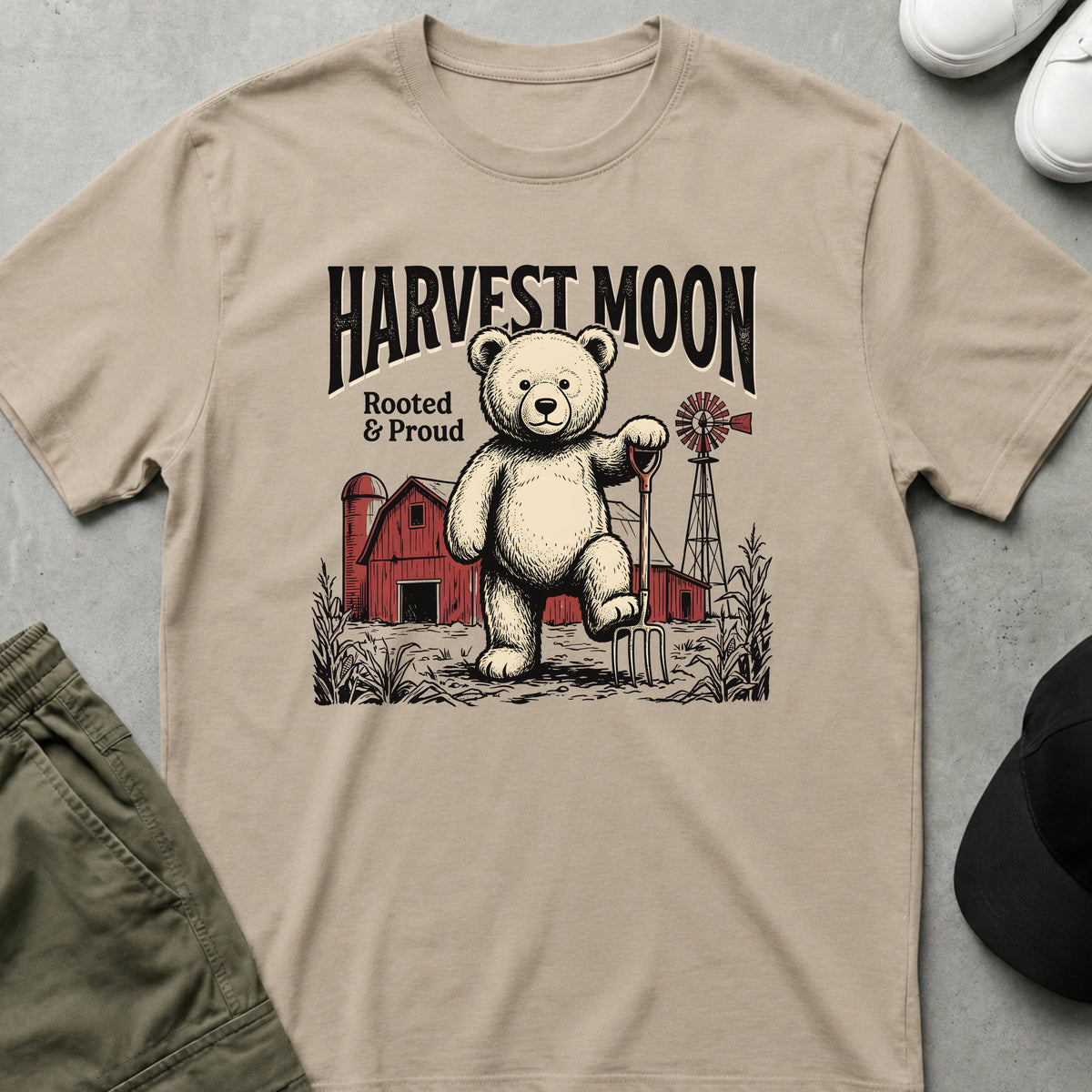 Printify Teddy-Bear Harvest Moon T-Shirt Sand / S