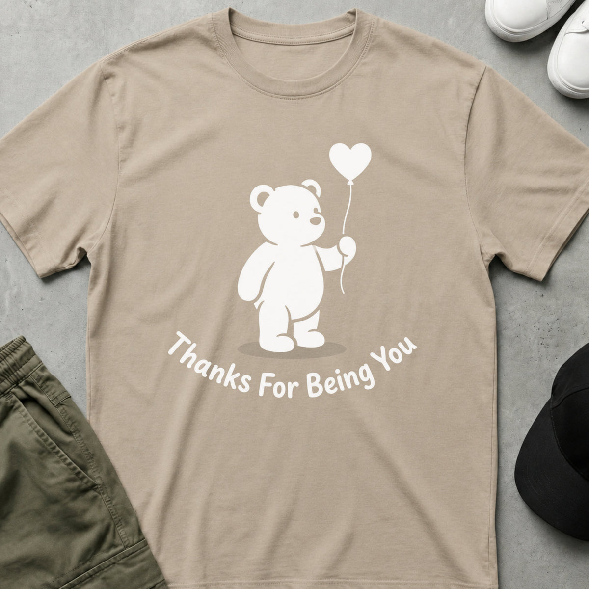 Printify Teddy-Bear Bear Heart Gratitude T-Shirt Sand / S