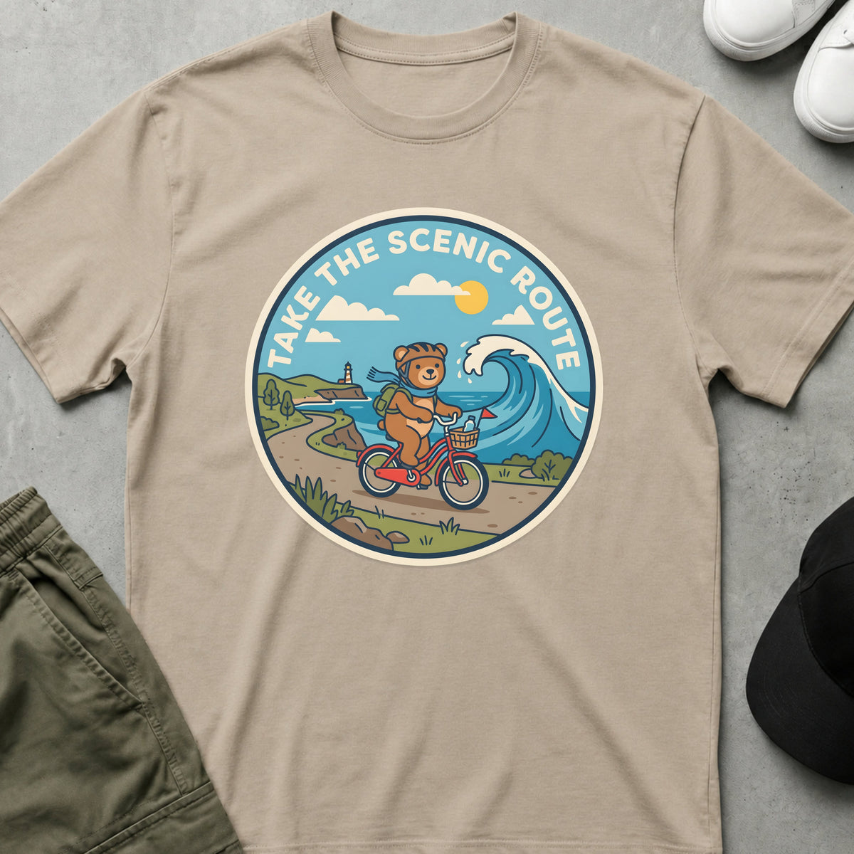Printify Teddy-Bear Scenic Route T-Shirt Sand / S