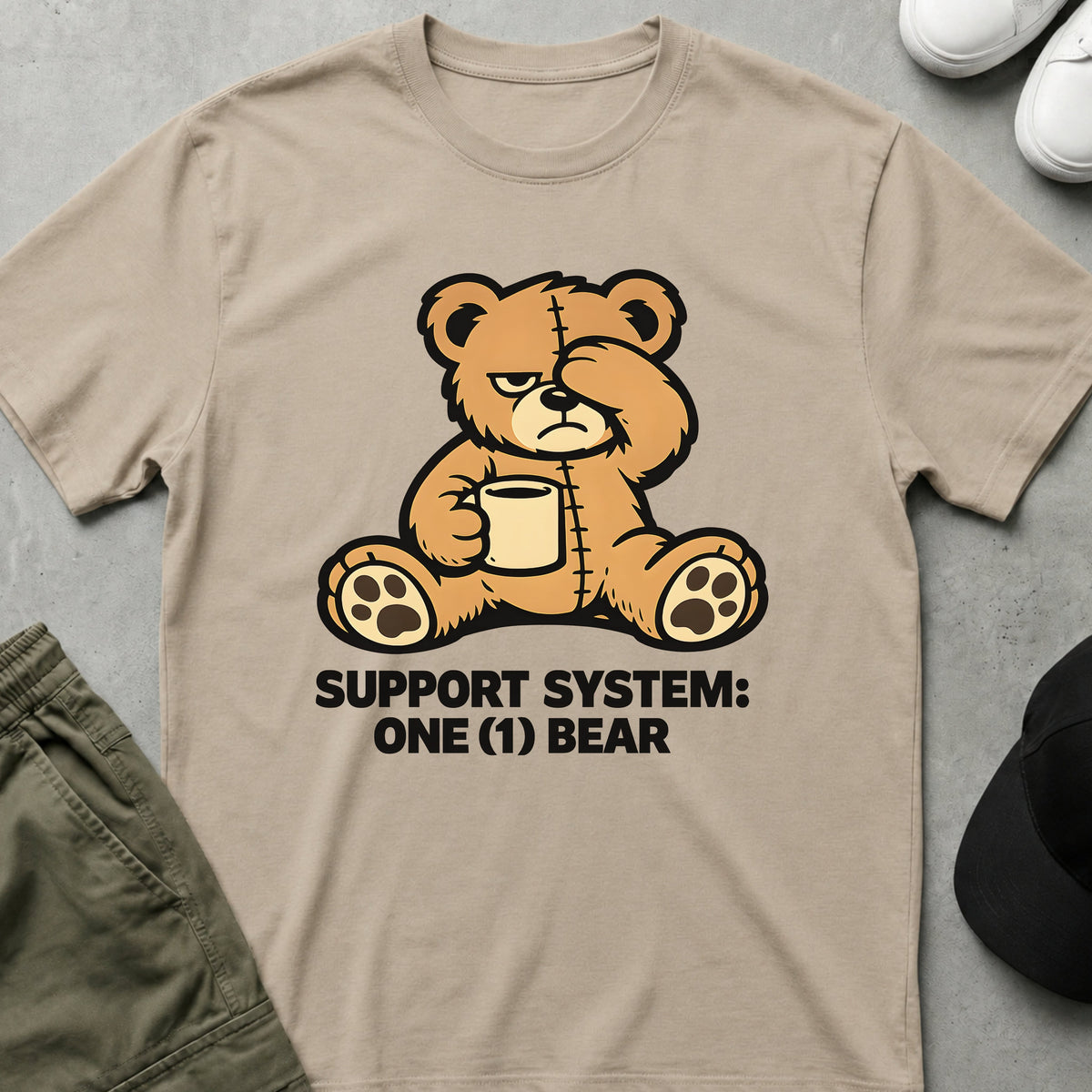 Cool Teds Teddy-Bear One Bear Support T-Shirt Sand / S