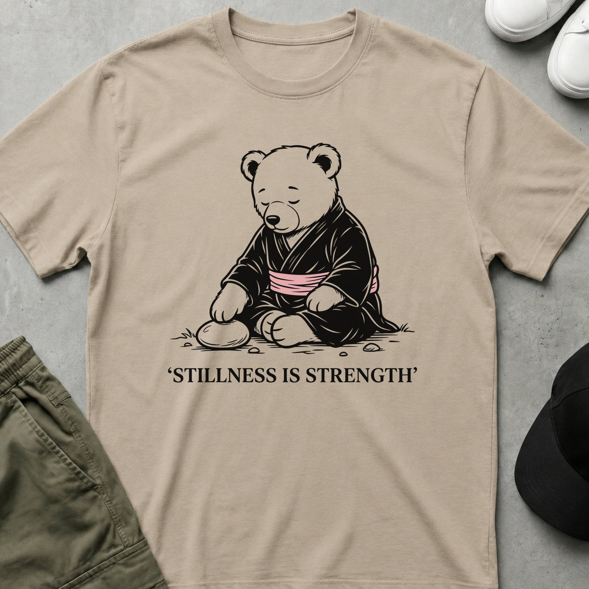 Cool Teds Teddy-Bear Stillness Is Strength T-Shirt Sand / S