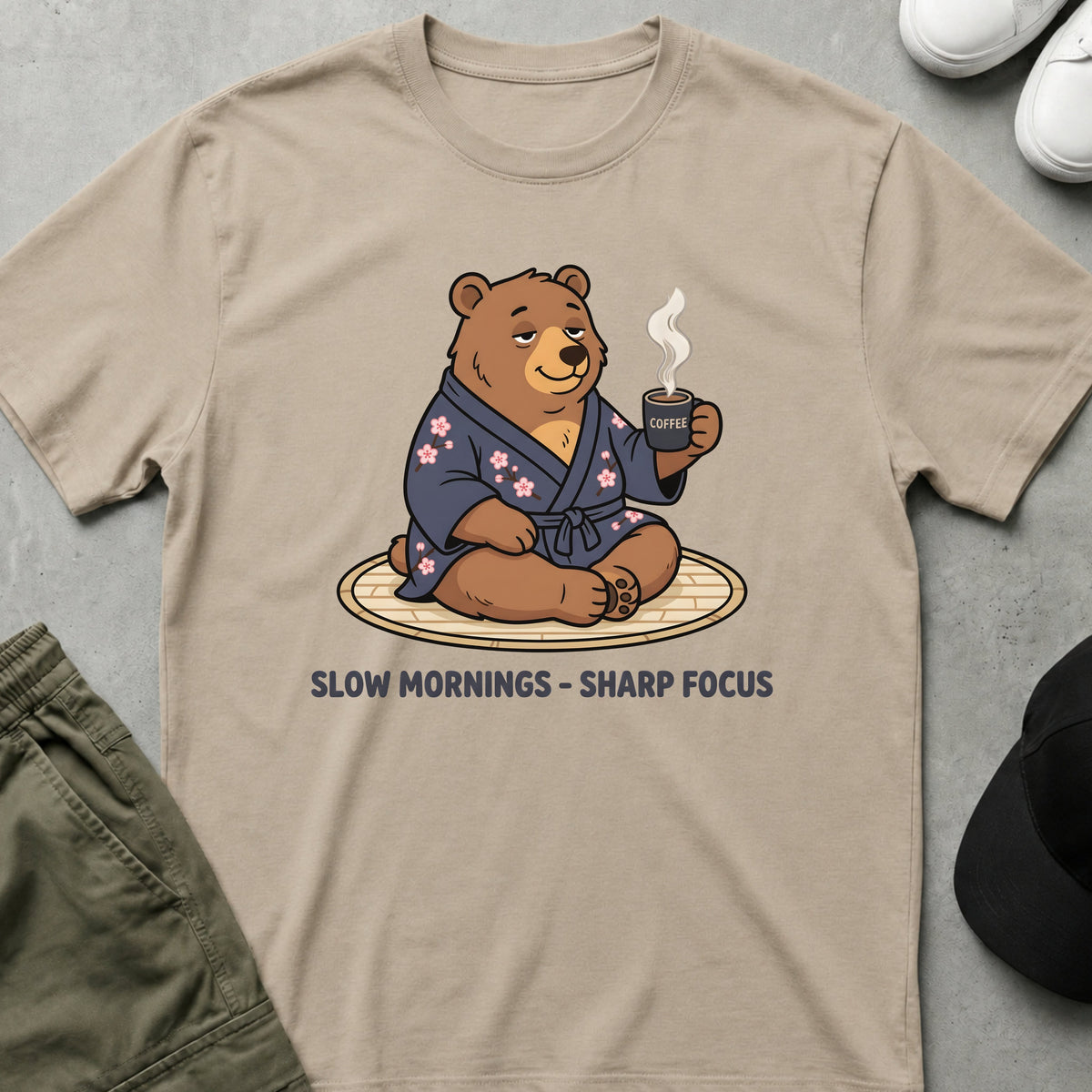 Cool Teds Teddy-Bear Zen Bear Coffee T-Shirt Sand / S