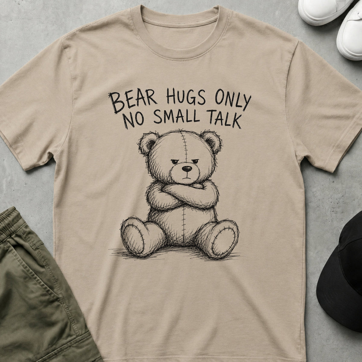 Bear Hugs Only T-Shirt Sand