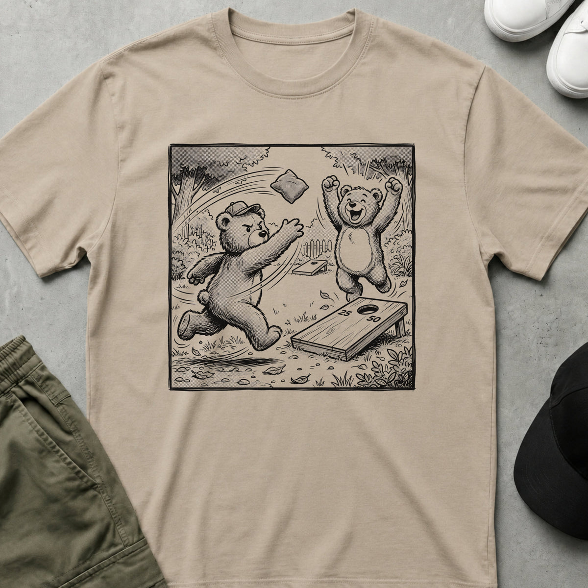 Printify Teddy-Bear Cornhole Bears T-Shirt Sand / S