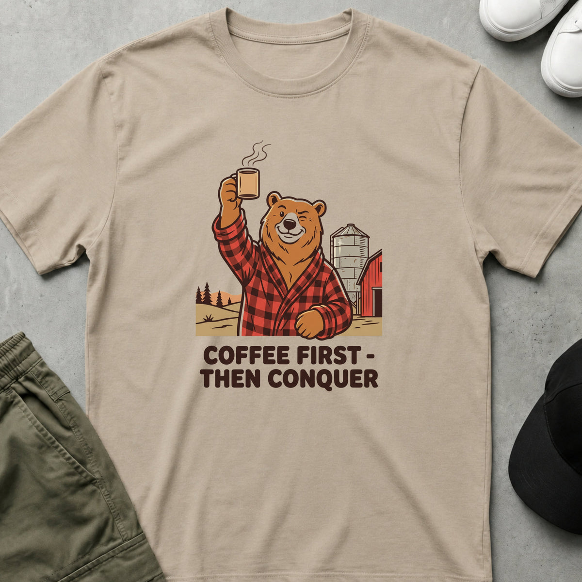 Cool Teds Teddy-Bear Coffee First Conquer T-Shirt Sand / S