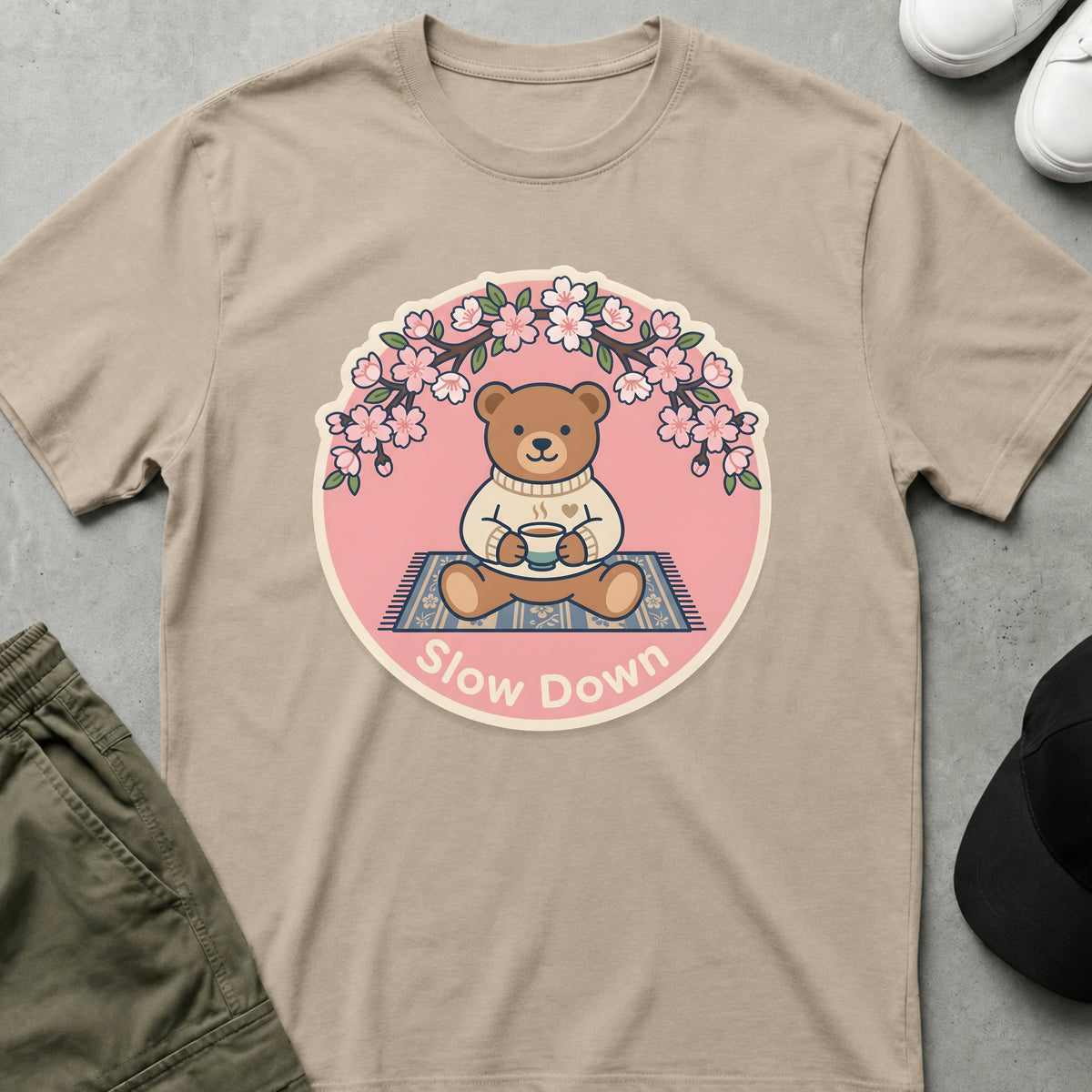 Printify Teddy-Bear Tea Time Bear T-Shirt Sand / S