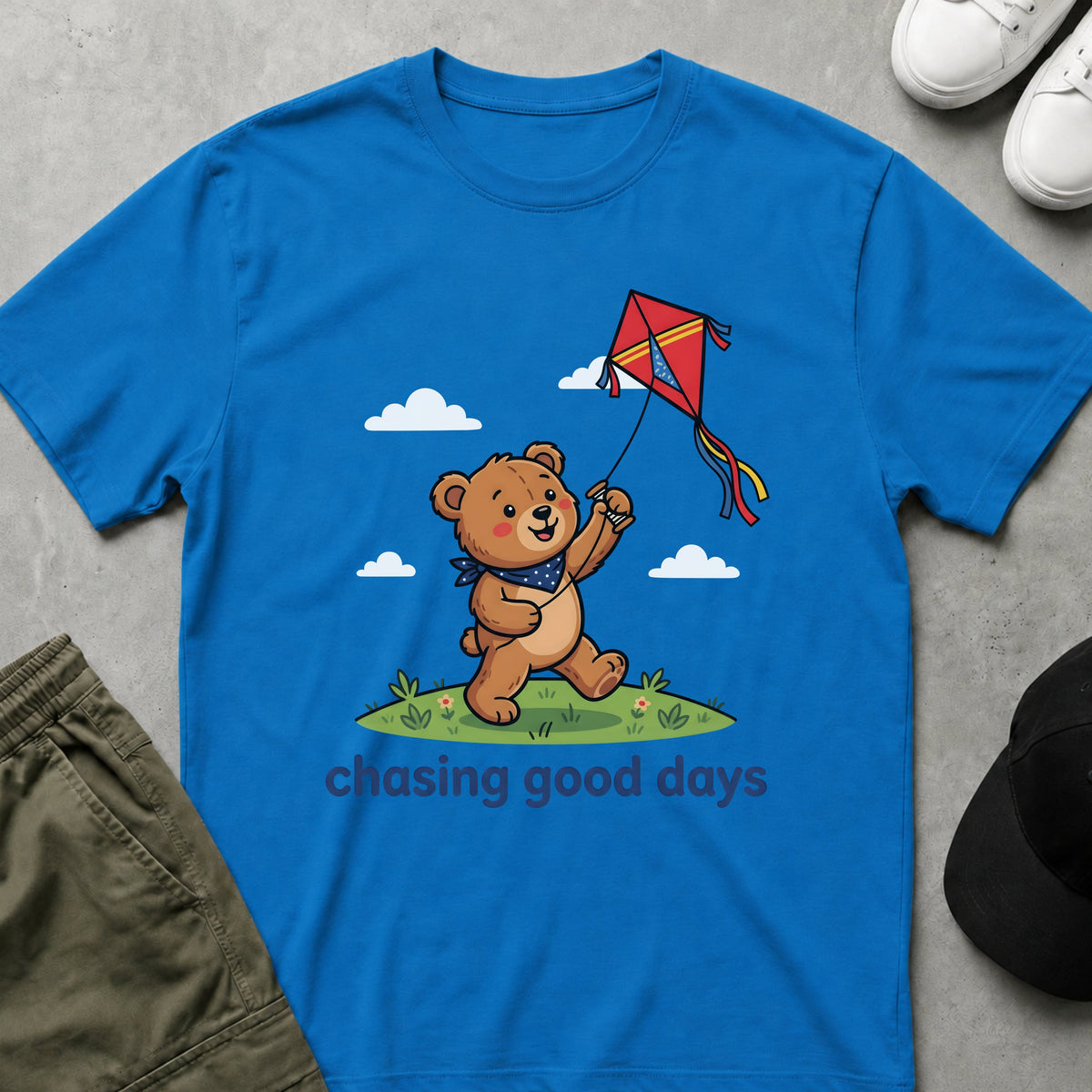 Printify Teddy-Bear Chasing Good Days T-Shirt Sapphire / S