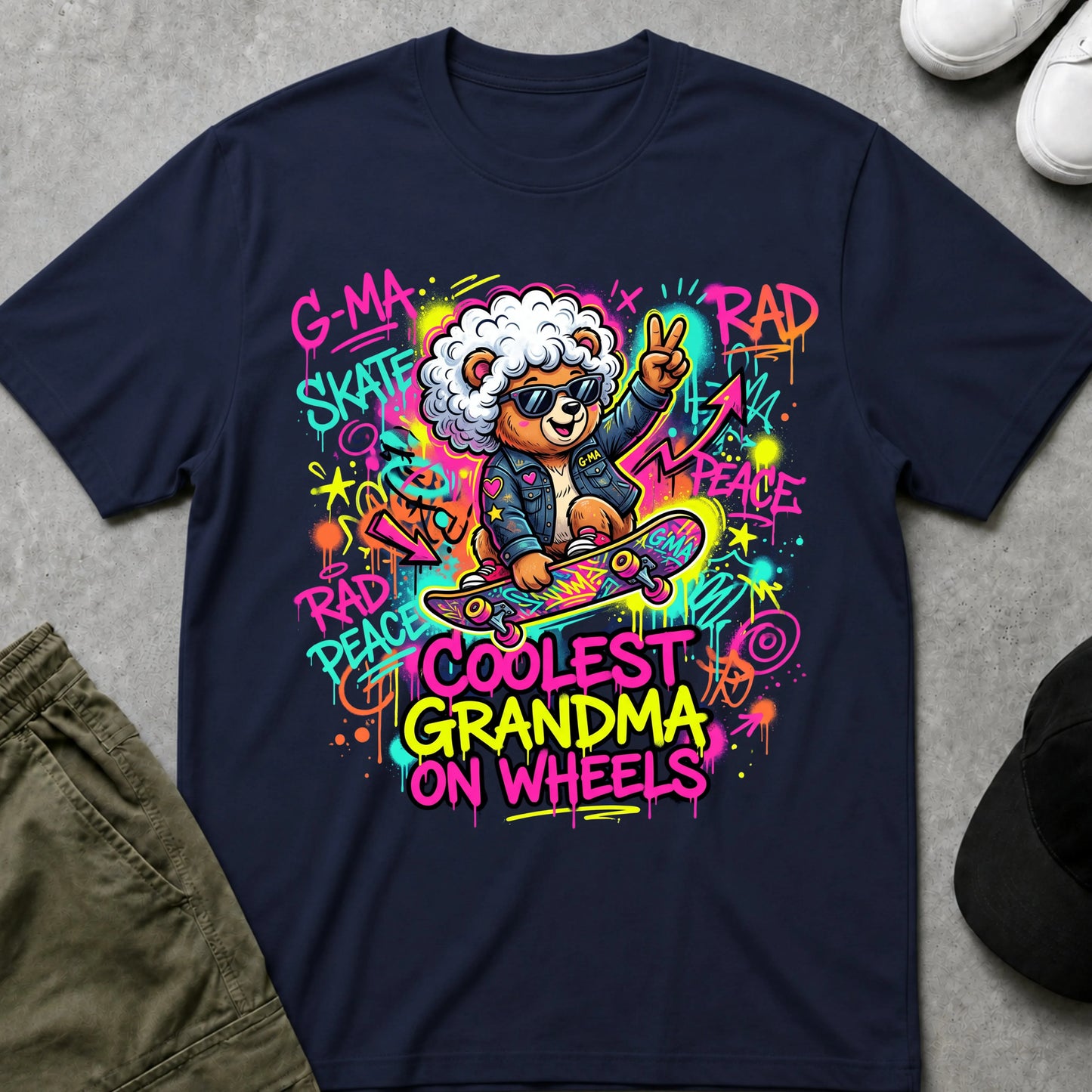 Cool Teds Teddy-Bear Skateboard Grandma T-Shirt Navy / S