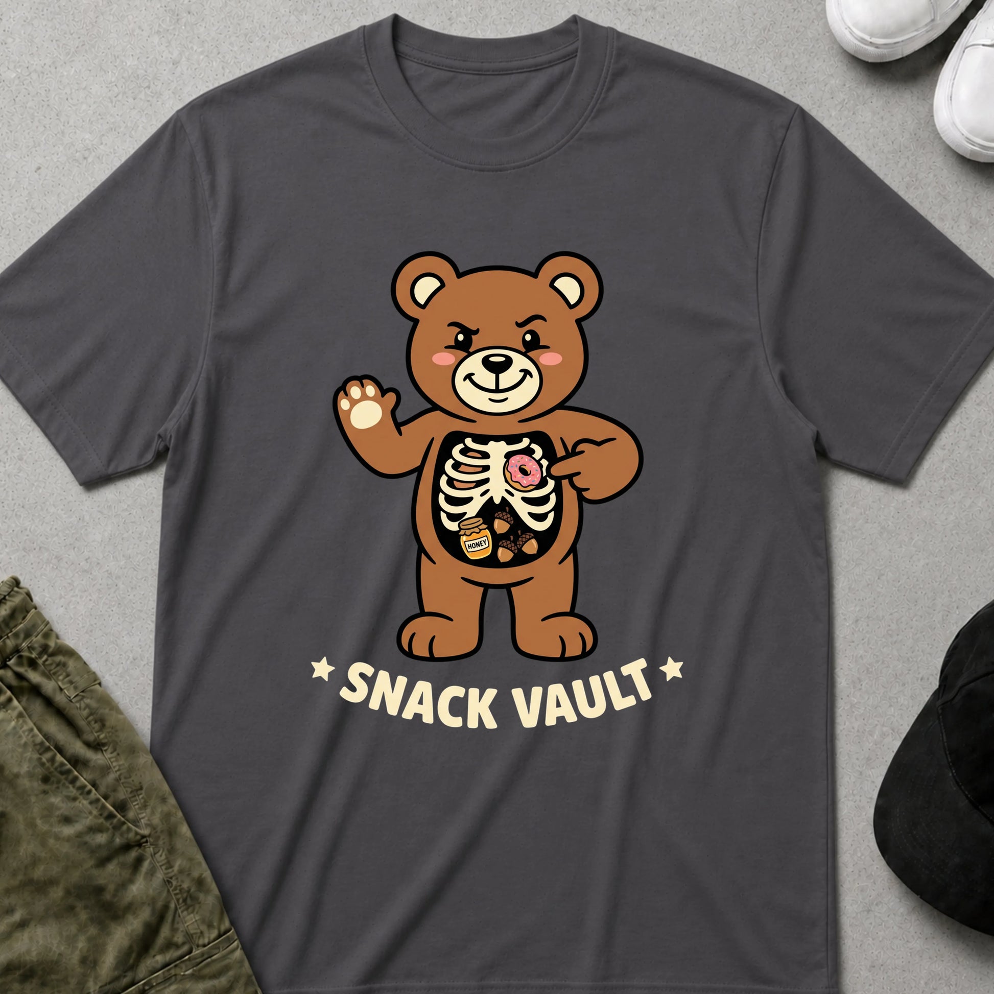 Cool Teds Teddy-Bear Snack Vault T-Shirt Charcoal / S