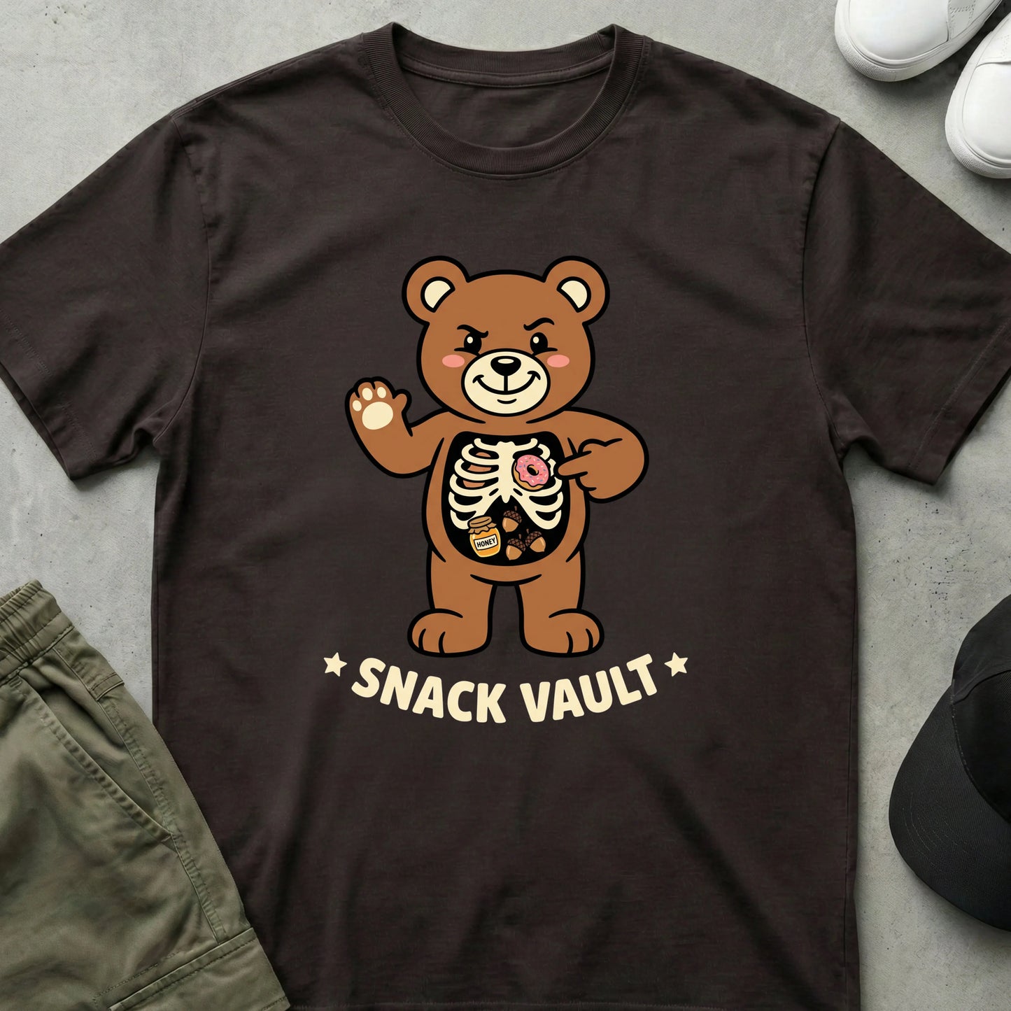 Cool Teds Teddy-Bear Snack Vault T-Shirt Dark Chocolate / S