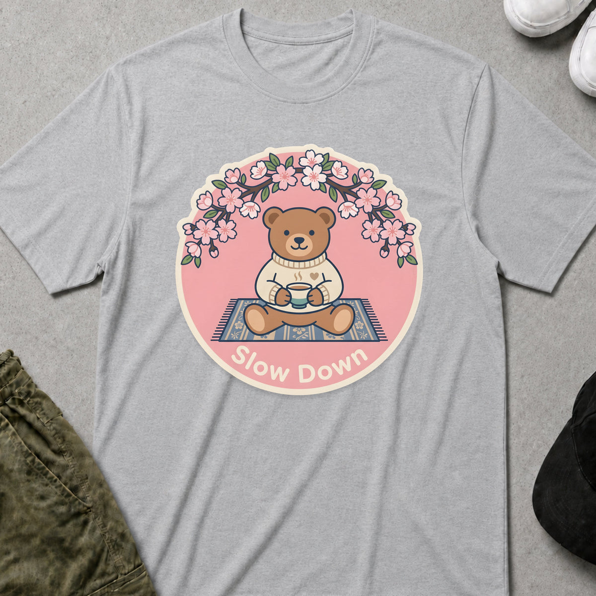 Printify Teddy-Bear Tea Time Bear T-Shirt Sport Grey / S