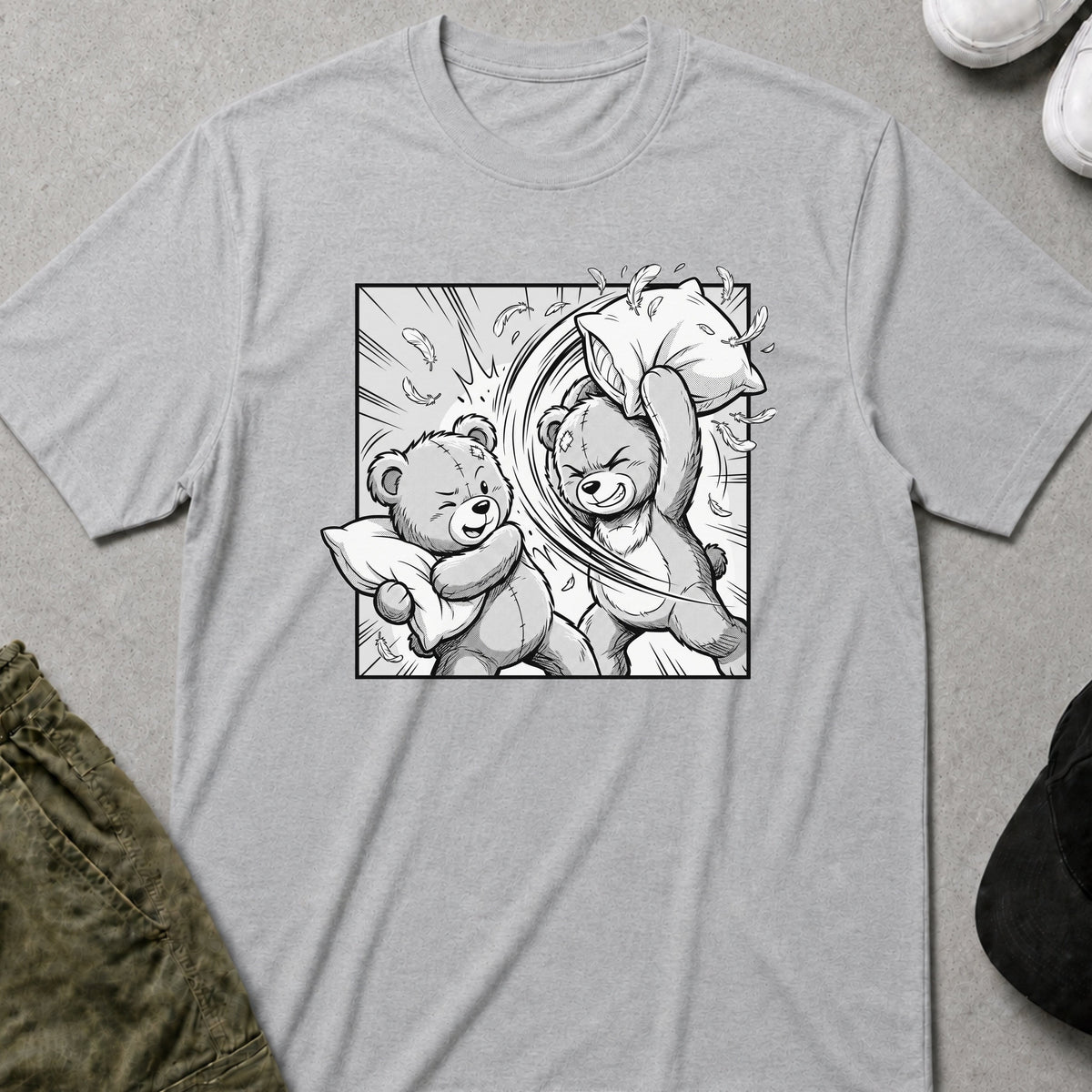 Printify Teddy-Bear Pillow Fight T-Shirt Sport Grey / S