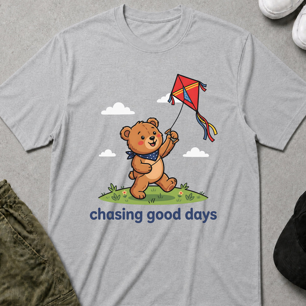 Printify Teddy-Bear Chasing Good Days T-Shirt Sport Grey / S