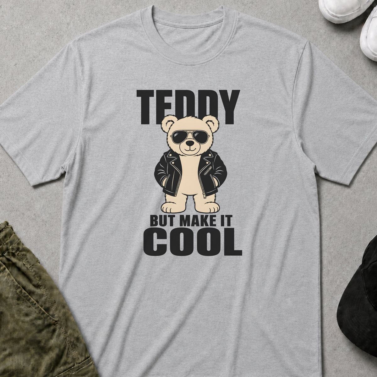 Cool Teds Teddy-Bear Leather Bear T-Shirt Sport Grey / S