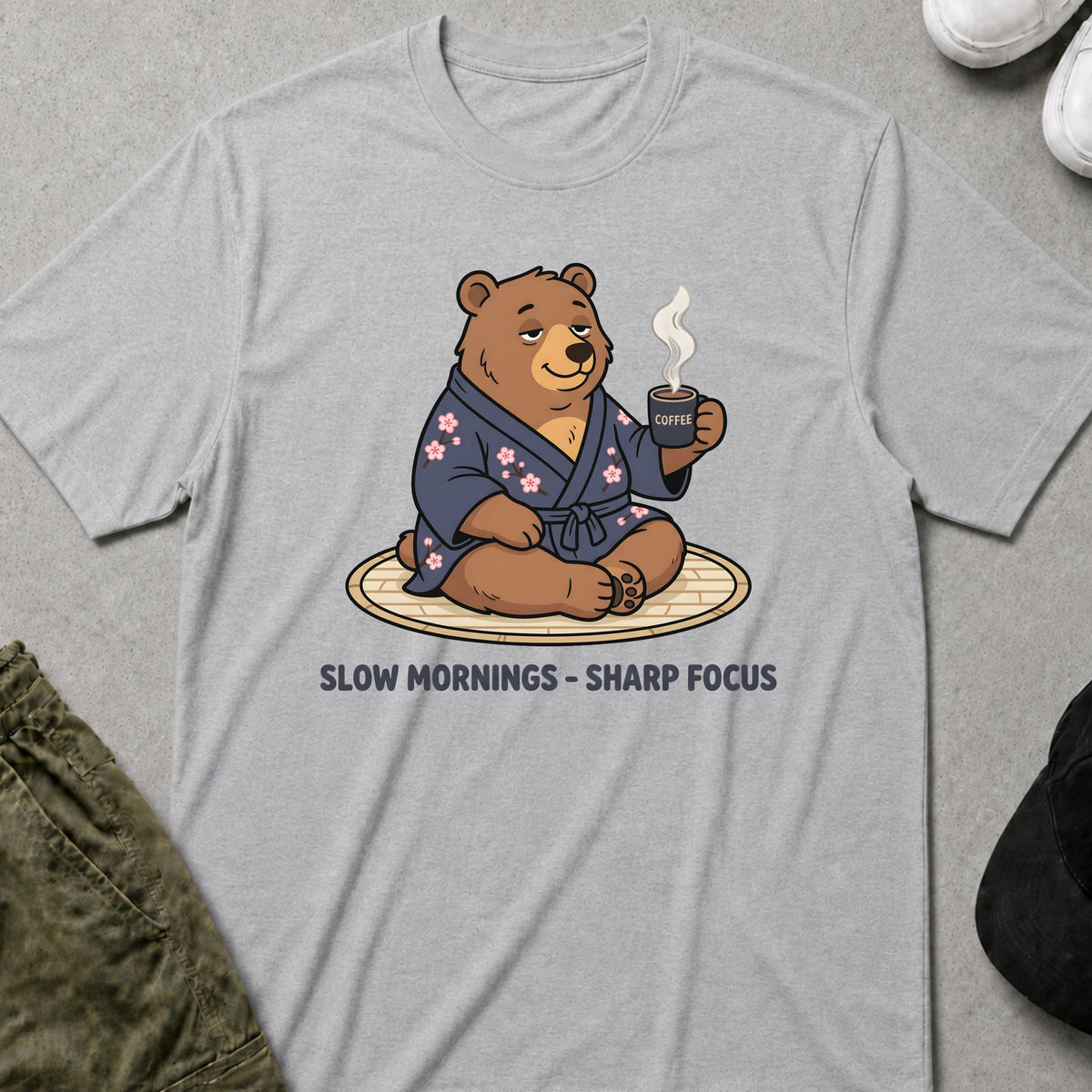Cool Teds Teddy-Bear Zen Bear Coffee T-Shirt Sport Grey / S