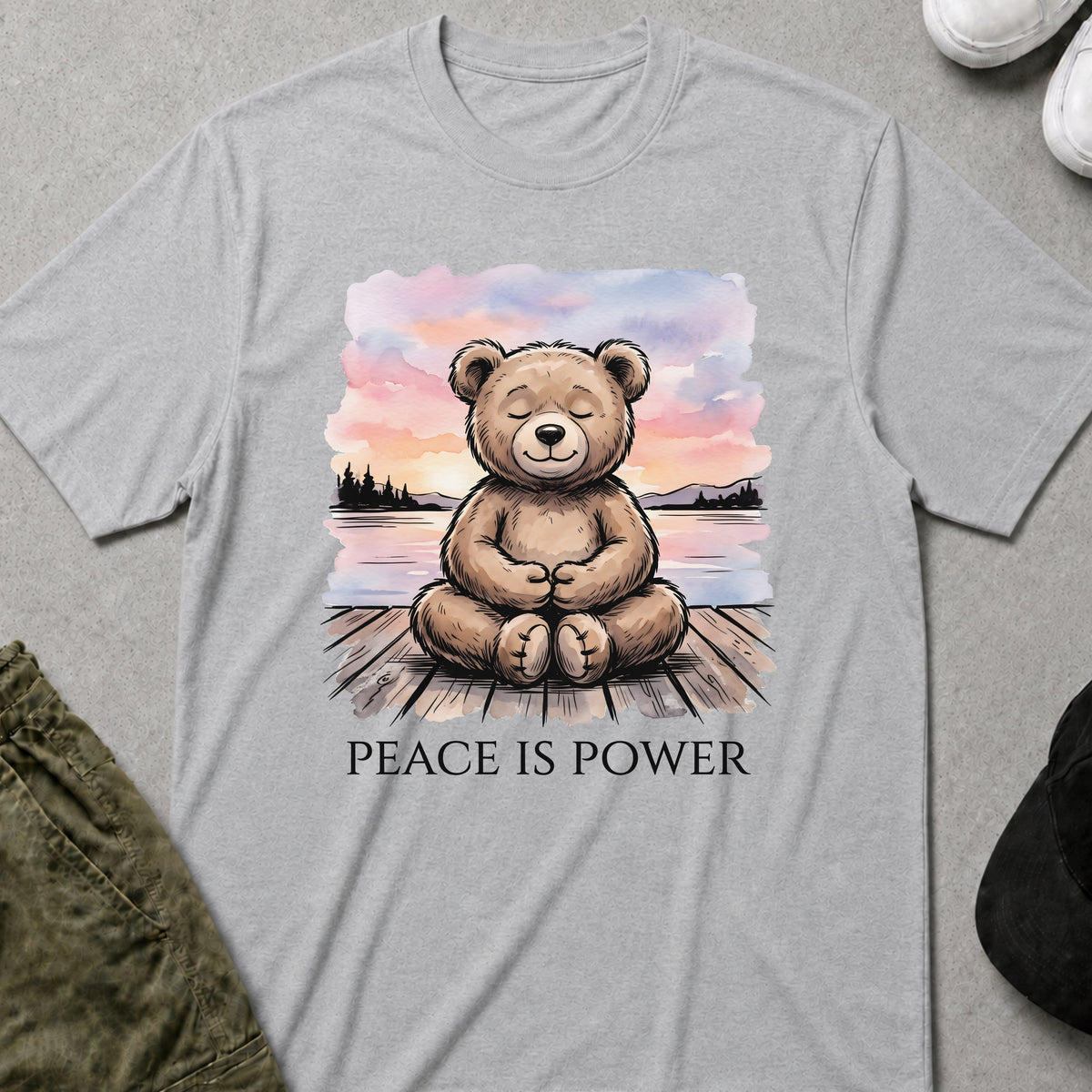 Cool Teds Teddy-Bear Peace Is Power T-Shirt Sport Grey / S