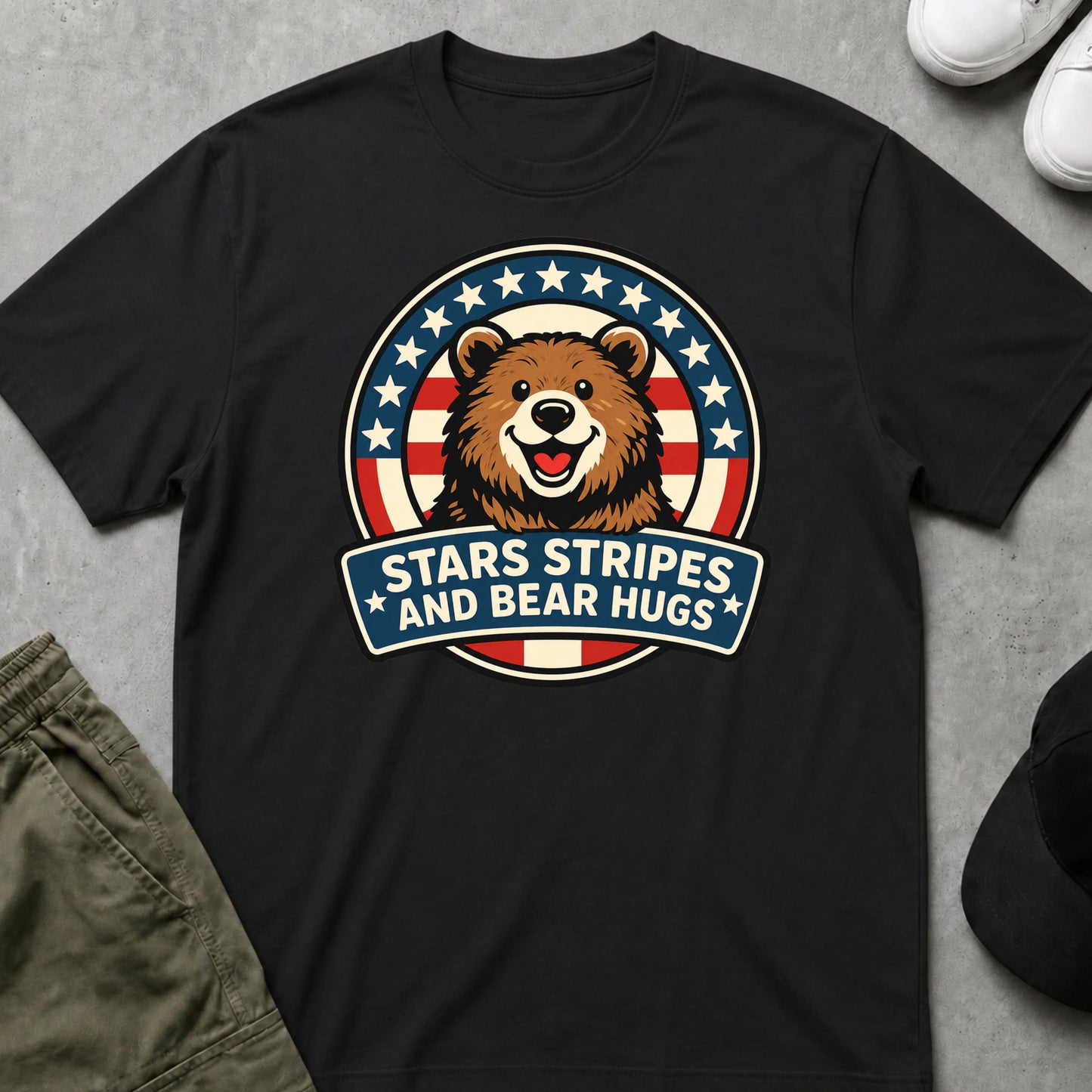 Cool Teds Teddy-Bear Stars, Stripes & Bear Hugs T-Shirt Black / S