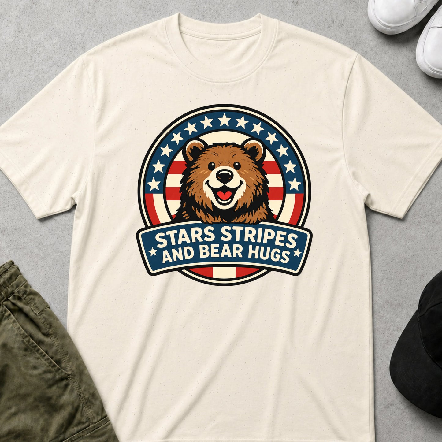 Cool Teds Teddy-Bear Stars, Stripes & Bear Hugs T-Shirt Natural / S