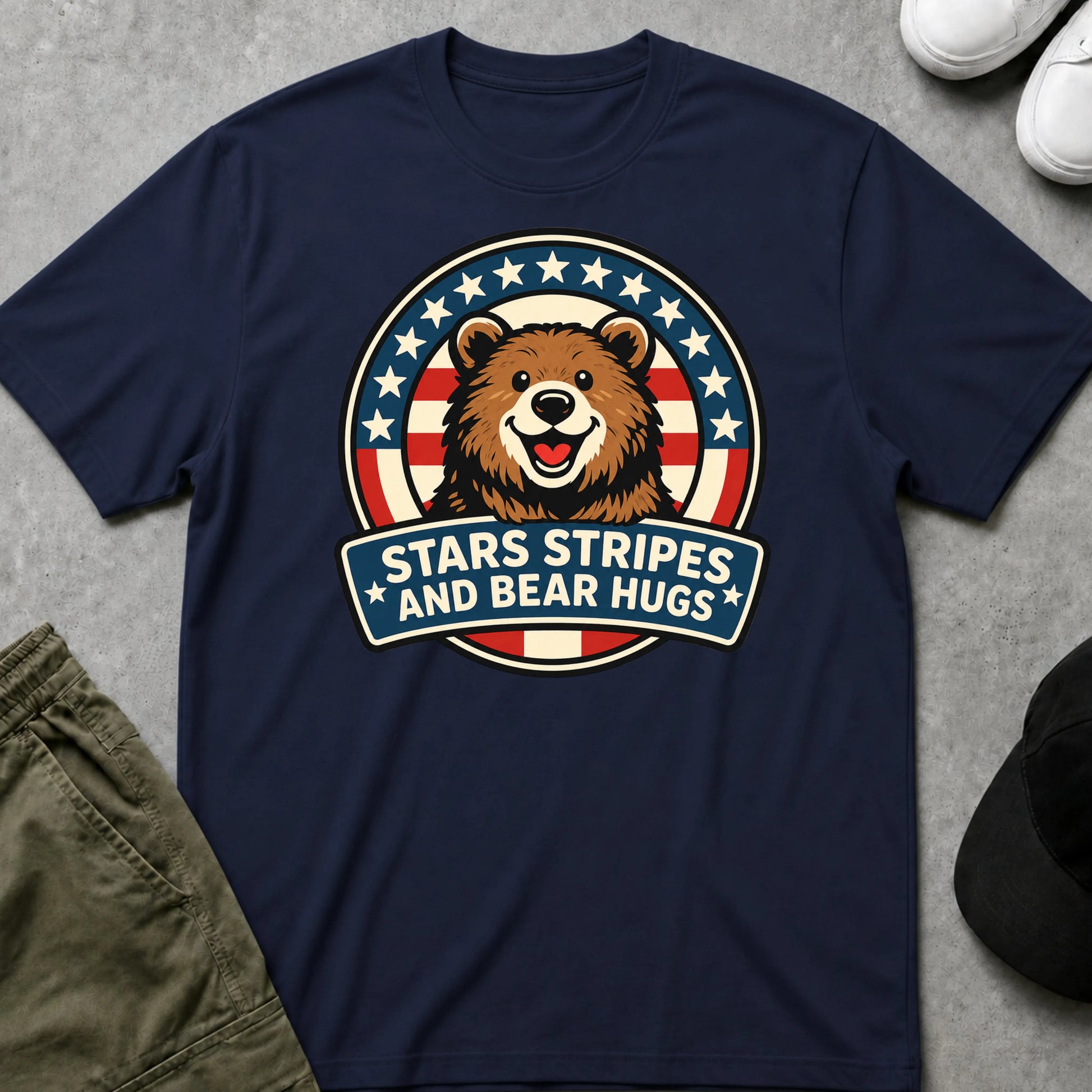 Cool Teds Teddy-Bear Stars, Stripes & Bear Hugs T-Shirt Navy / S