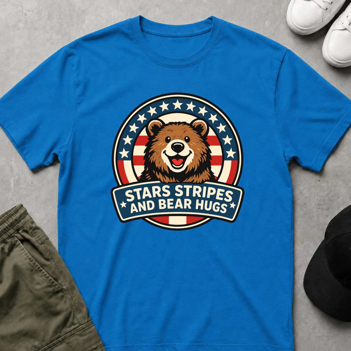 Cool Teds Teddy-Bear Stars, Stripes & Bear Hugs T-Shirt Sapphire / S