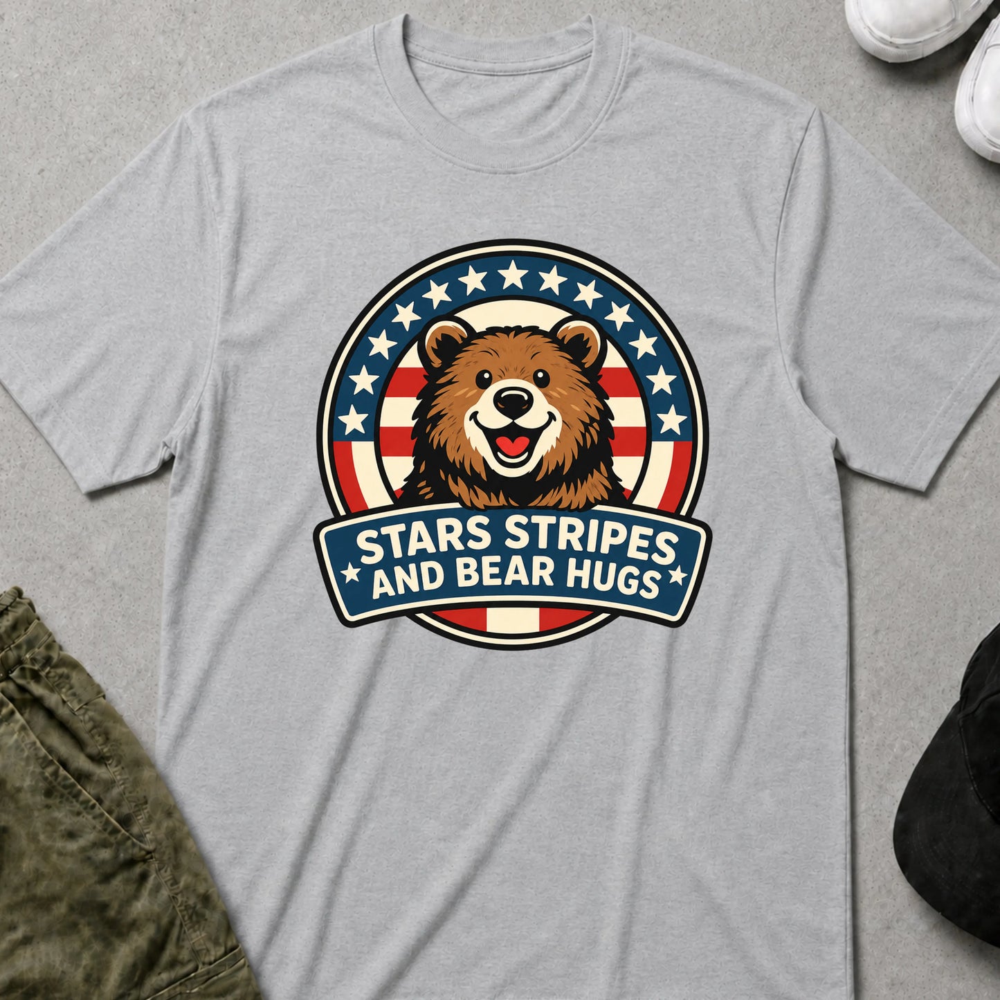 Cool Teds Teddy-Bear Stars, Stripes & Bear Hugs T-Shirt Sport Grey / S